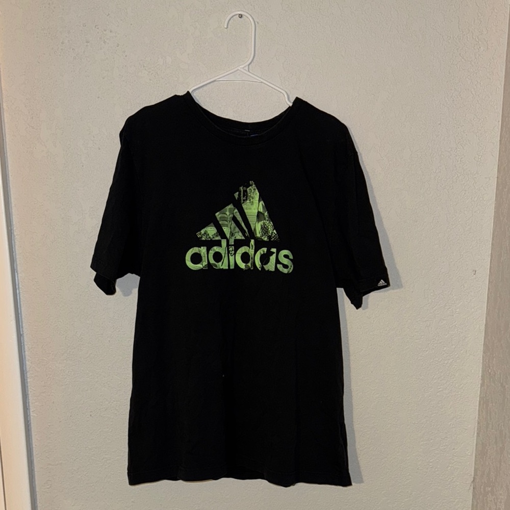 Adidas Black T-Shirt with Green Logo